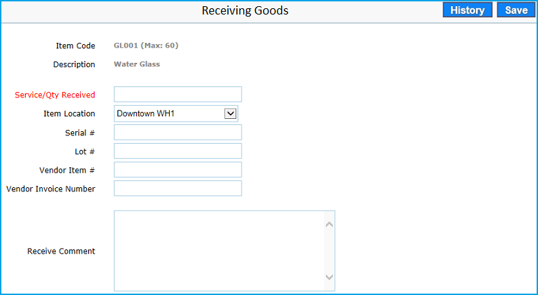 Goods Receiving on Purchase Order Application