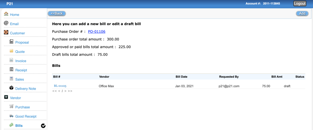 Adding bill for purchase order