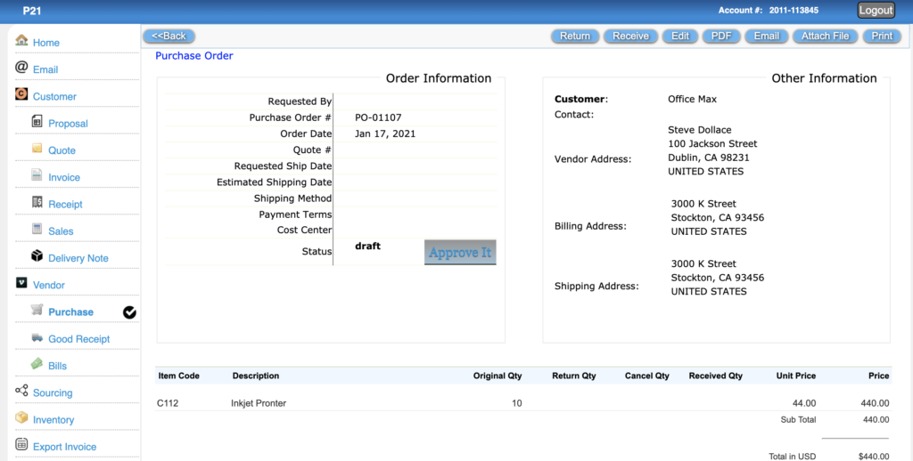 attach quote on purchase order