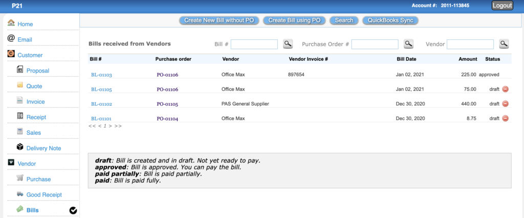 Create bill from purchase order