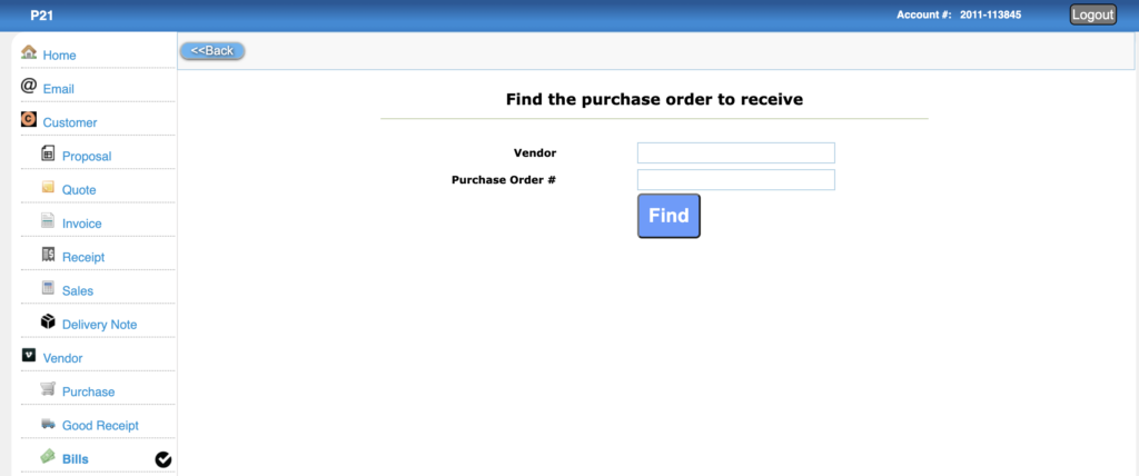 find purchase order to create a bill