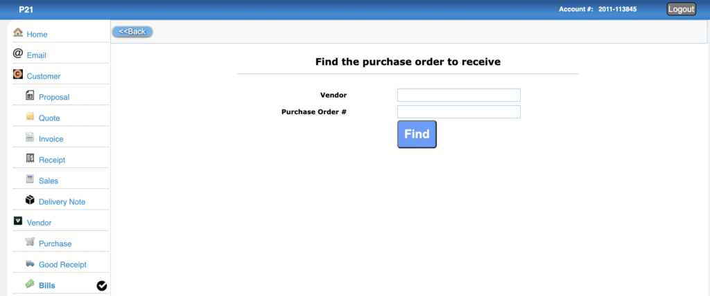 Find PO to create a bill