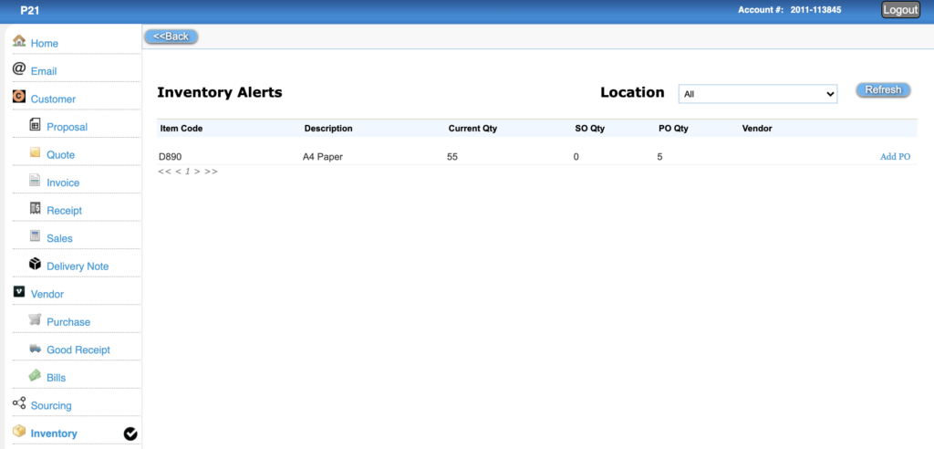 inventory replenishment alert to purchase order